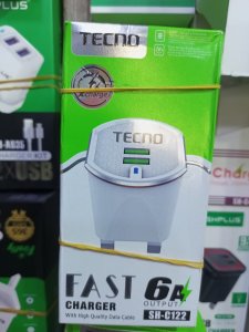 Tecno fast charger with 2 Usb ports.