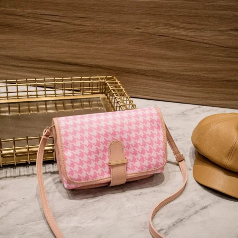 Chic Houndstooth Crossbody Bag for Women - Fashionable Small Square Shoulder Bag