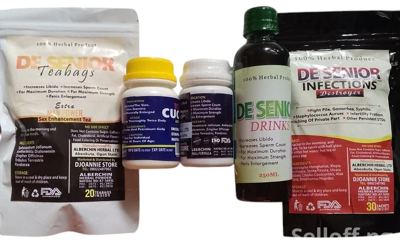 De Senior Men Drink, Tea, Infection Flusher, Nock Out Herbal Capsule+Topnotch Cucumber Cream