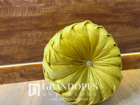 Round Pintuck Gold Throw Pillow