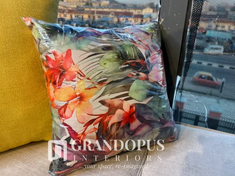 Tangereen Floral Fabric Cushion Red-Green (40cm x 40cm)