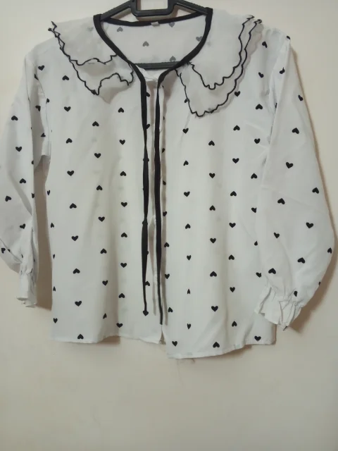 White Hearts Ruffled Collar Blouse | Girls Ages 6-10yrs | China Thrift | Tie Front