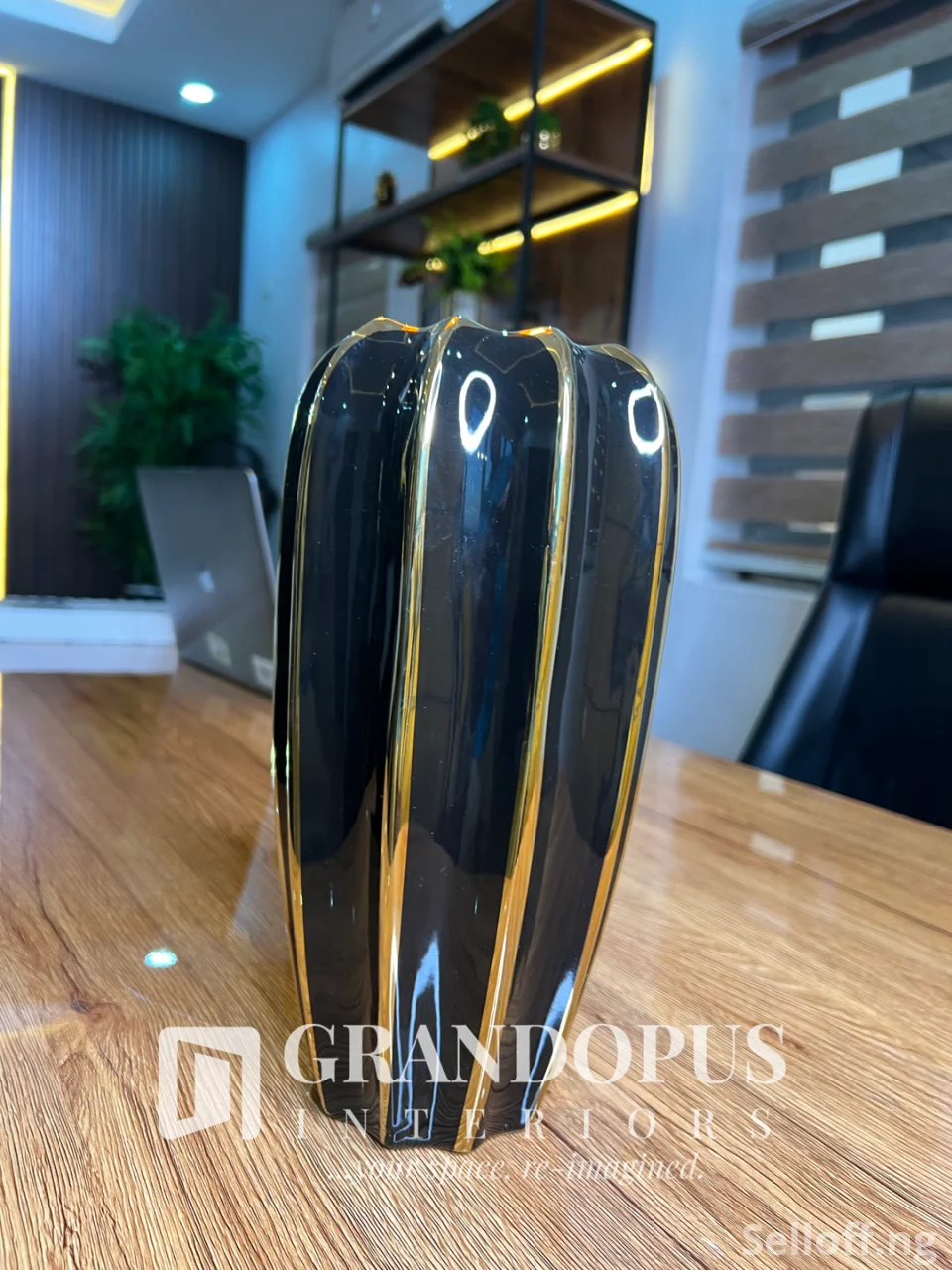 Vintage Black and Gold Ceramic Vase