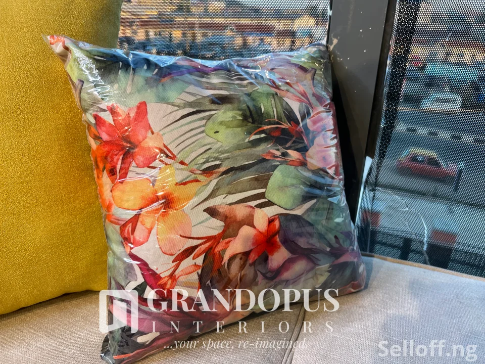 Tangereen Floral Fabric Cushion Red-Green (40cm x 40cm)