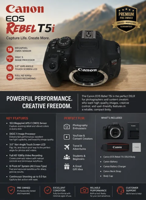 Canon Eos Rebel T5 DSLR Camera Package - Excellent Starter Camera 10