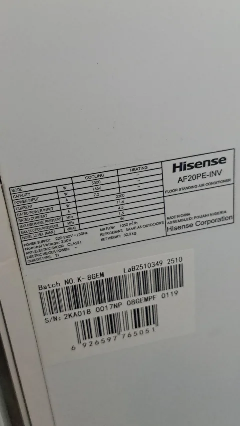 Hisense 2.0 HP (2 Ton) Floor Standing Inverter Air Conditioner.
