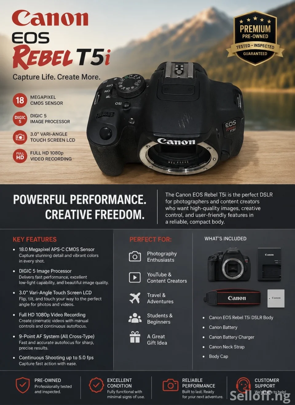 Canon Eos Rebel T5 DSLR Camera Package - Excellent Starter Camera