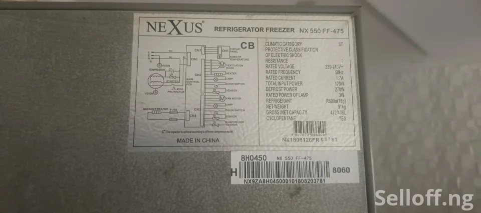 For Sale:  475 liters side by side fridge